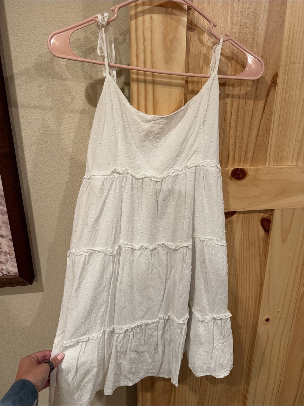 SHEIN White Tiered Textured Spaghetti-Strap Mini Dress with slip - worn once!